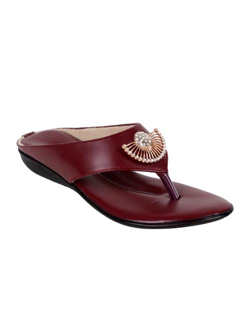 maroon faux leather flip flops - 15291370 - Standard Image - 1