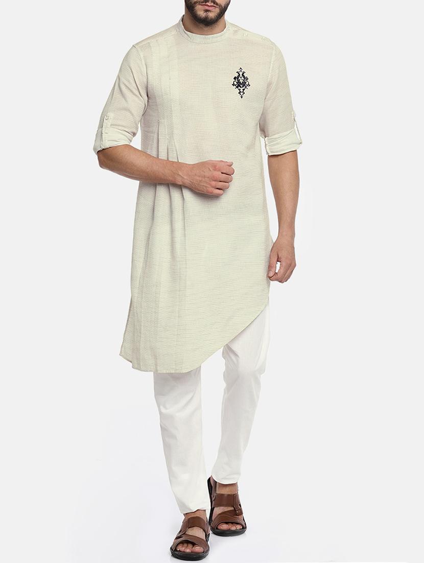beige cotton kurta pyjama set - 15291891 - Zoom Image - 4