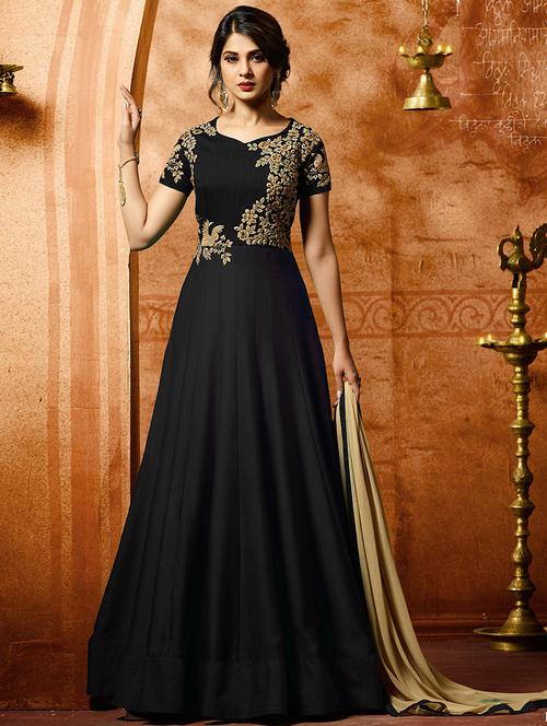 embroidered semi-stitched anarkali suit - 15292192 - Very Small Image - 1