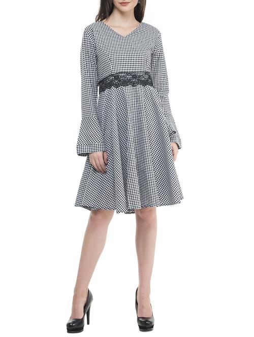 black checkered cotton fit & flare dress - 15293473 - Standard Image - 1