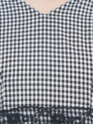 black checkered cotton fit & flare dress - 15293473 - Standard Image - 4
