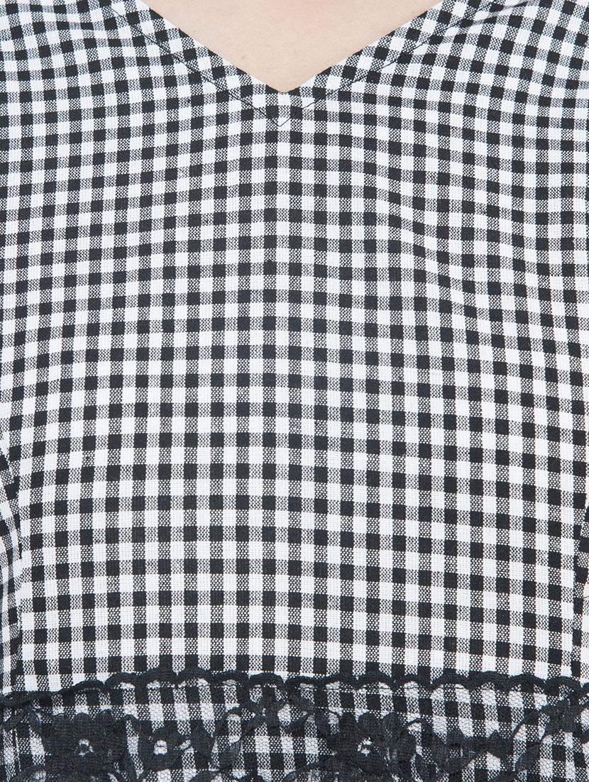 black checkered cotton fit & flare dress - 15293473 - Zoom Image - 4