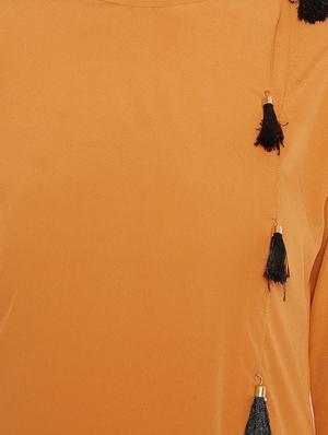 mustard crepe a-line solid kurta - 15295657 - Standard Image - 4