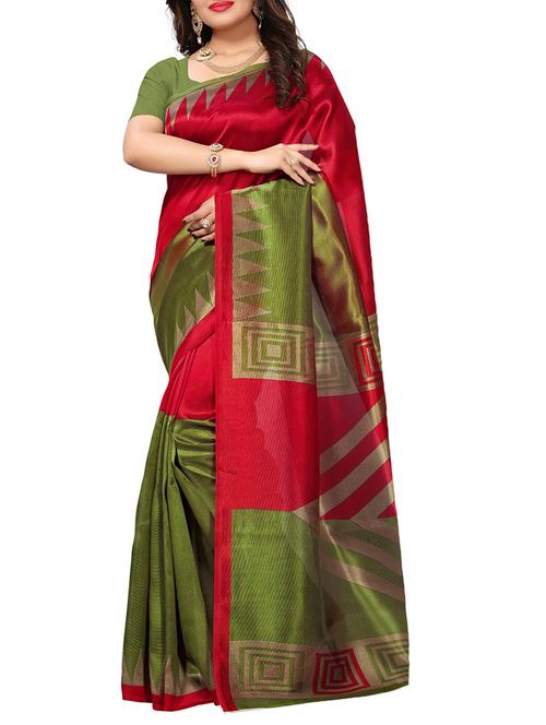 geometric printed red art silk saree with blouse - 15296063 - Standard Image - 1