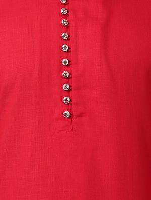 red rayon asymmetric kurta pyjama set - 15296413 - Standard Image - 4