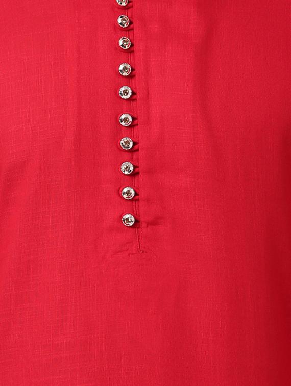 red rayon asymmetric kurta pyjama set - 15296413 - Zoom Image - 4