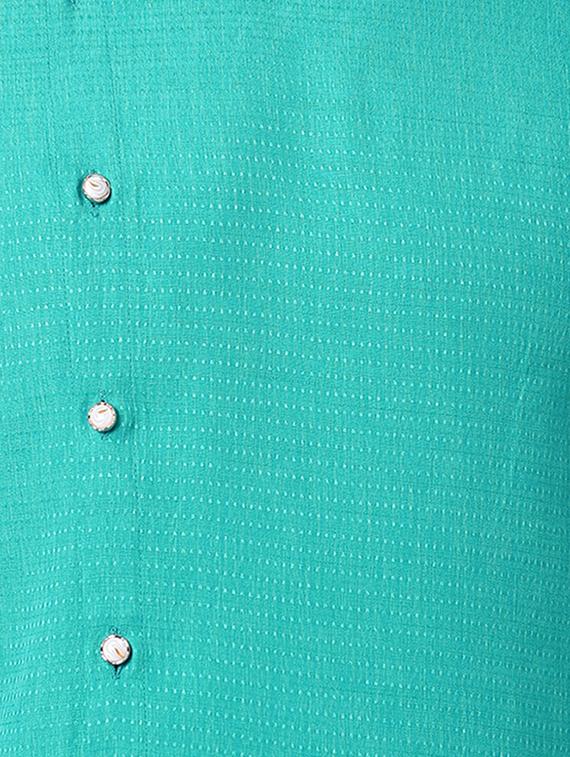 blue silk blend asymmetric kurta pyjama set - 15296421 - Zoom Image - 4