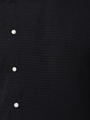 black silk blend asymmetric kurta - 15296464 - Standard Image - 4