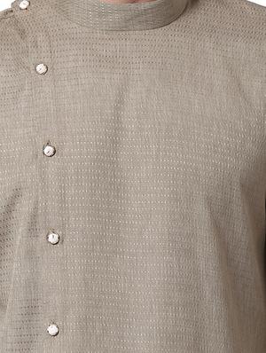 beige silk blend asymmetric kurta - 15296467 - Standard Image - 4
