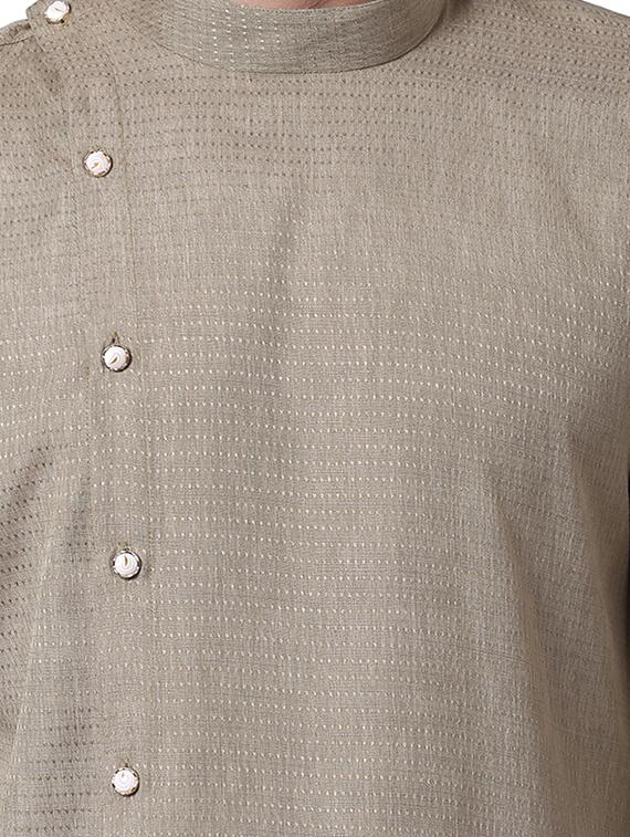 beige silk blend asymmetric kurta - 15296467 - Zoom Image - 4