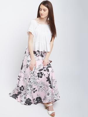 pink crepe floral flared skirt - 15300326 - Standard Image - 4