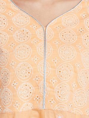 orange cotton flared kurta - 15300338 - Standard Image - 4