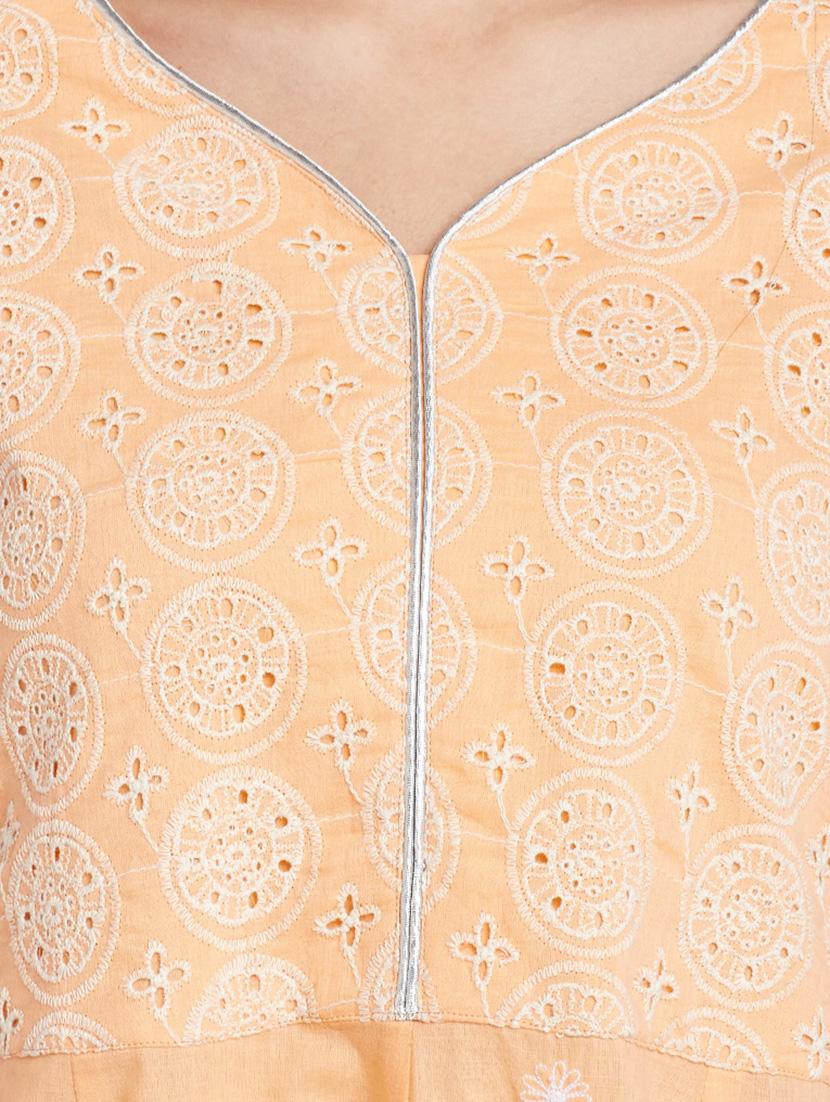 orange cotton flared kurta - 15300338 - Zoom Image - 4