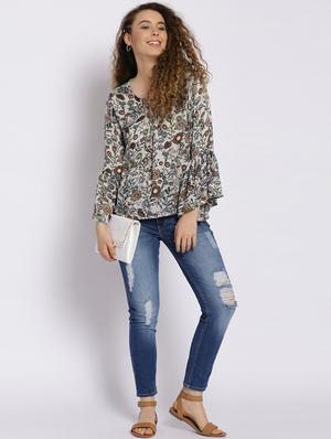 white rayon printed top - 15300790 - Standard Image - 4