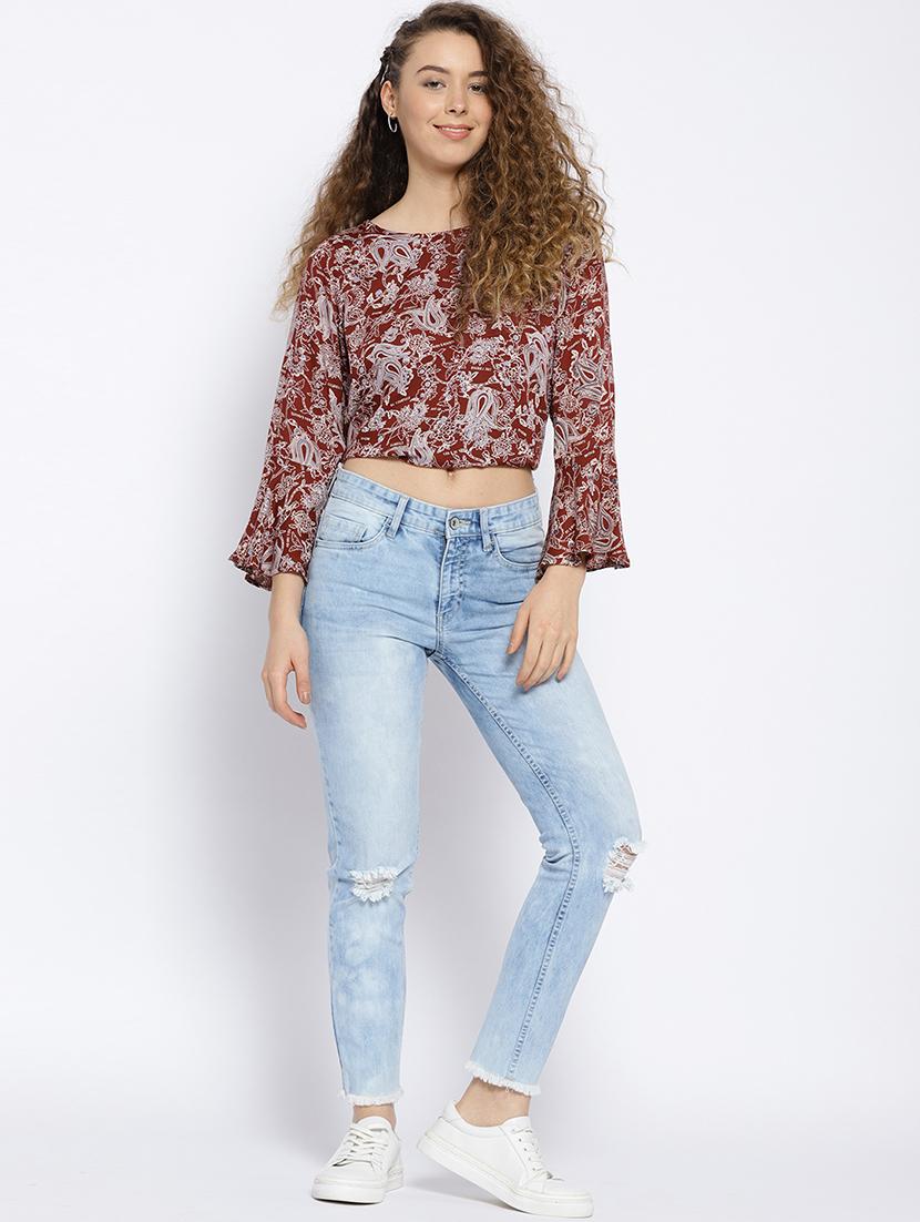 brown rayon printed top - 15300792 - Zoom Image - 4