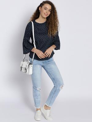 navy blue rayon printed top - 15300793 - Standard Image - 4