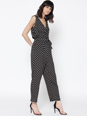 black printed rayon full leg jumpsuit - 15300807 - Standard Image - 4
