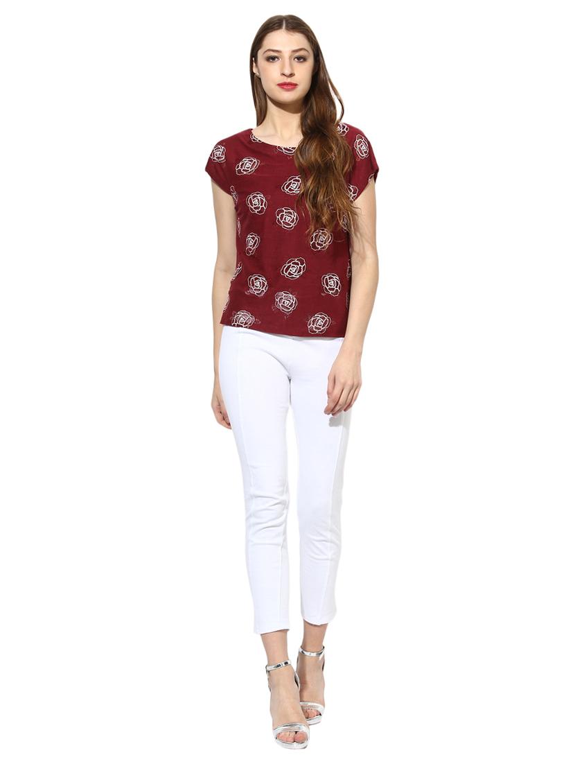 maroon cotton floral top - 15305961 - Zoom Image - 4