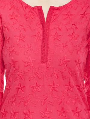 pink cotton straight solid kurta - 15307347 - Standard Image - 4
