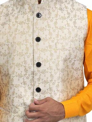 beige silk nehru jacket - 15318808 - Standard Image - 4