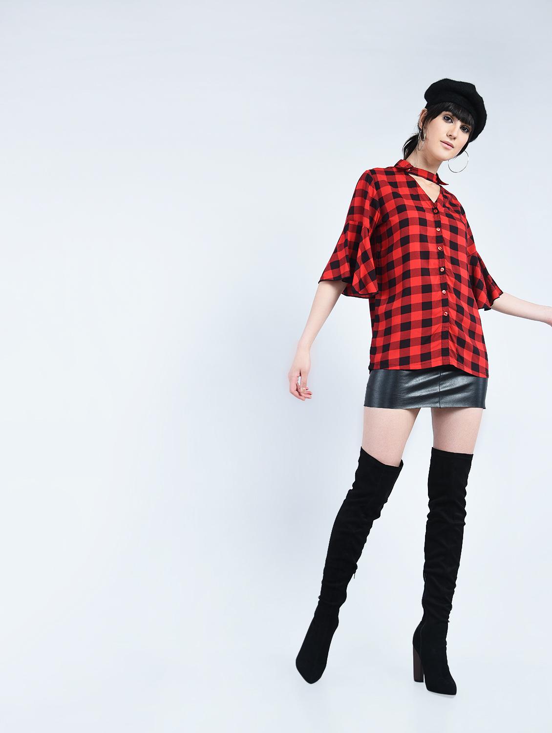 checkered choker neck top - 15320386 - Zoom Image - 4