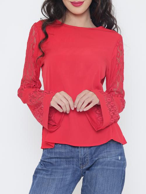 Lace panel bell sleeved top - 15321580 - Standard Image - 1