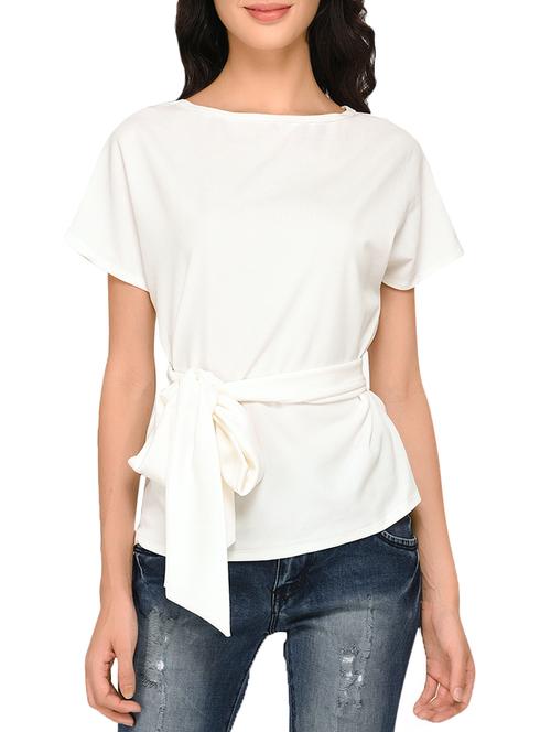 boat neck front bow waist belt top - 15324103 - Very Small Image - 1