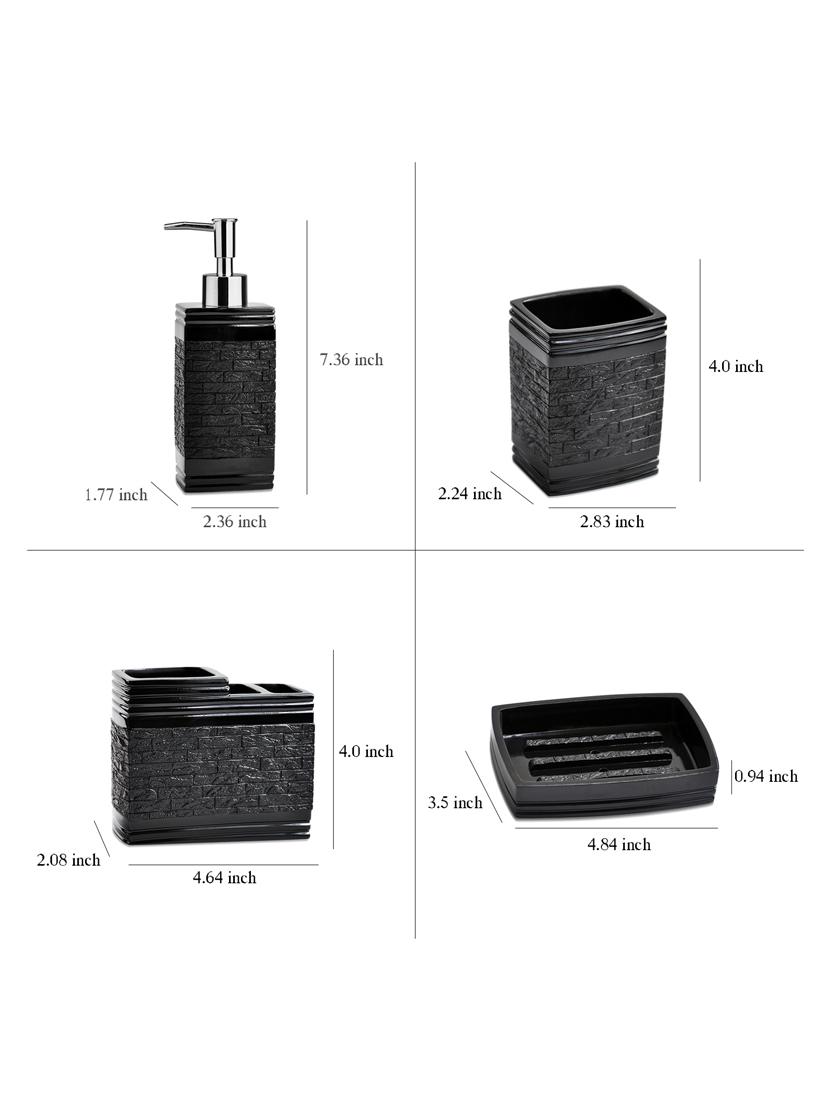 Black Polyresin Bath Set collection of liquid Soap Dispenser, Toothbrush Holder, Tumbler and Soap Dish - 15327395 - Zoom Image - 4