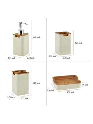 Cream & Brown Polyresin Bath Set collection of liquid Soap Dispenser, Toothbrush Holder, Tumbler and Soap Dish - 15327407 - Standard Image - 4
