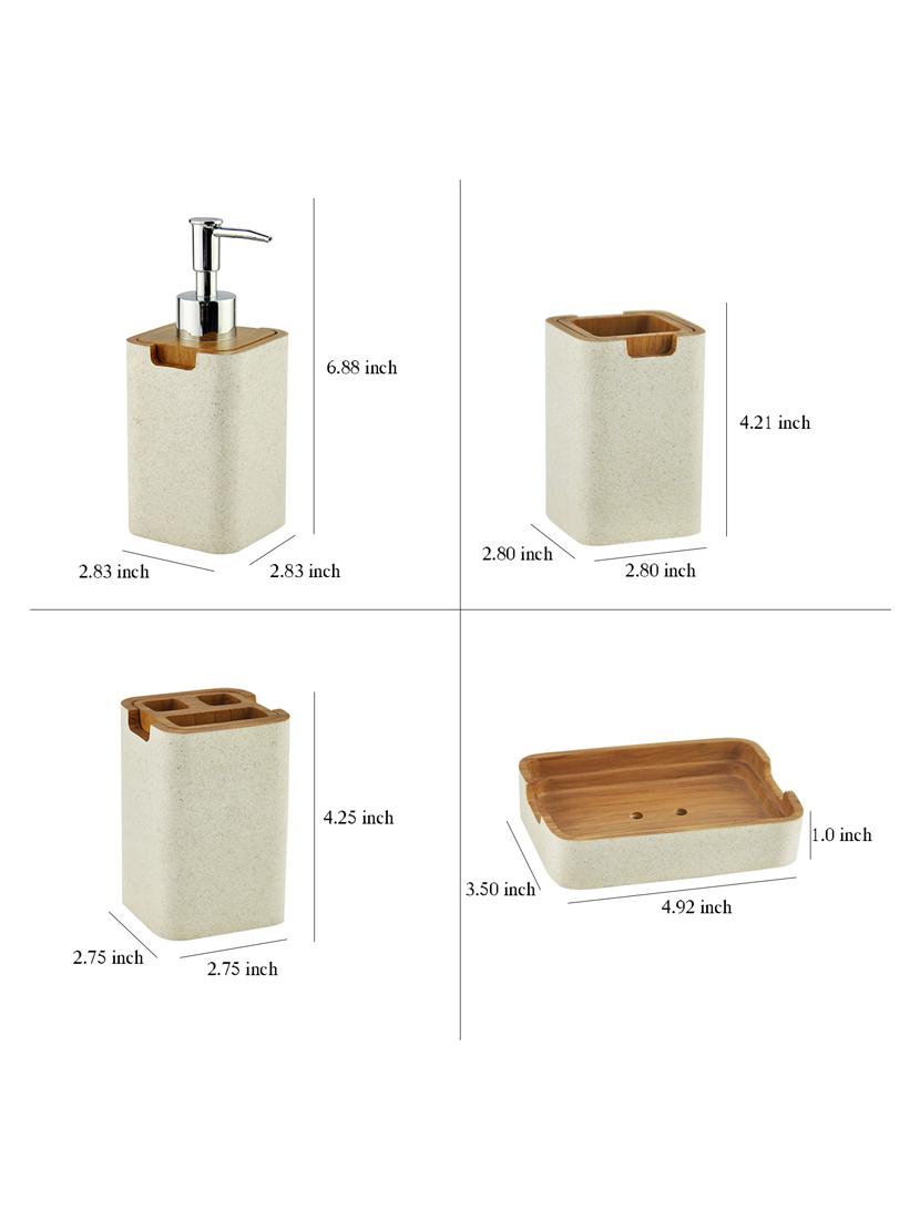 Cream & Brown Polyresin Bath Set collection of liquid Soap Dispenser, Toothbrush Holder, Tumbler and Soap Dish - 15327407 - Zoom Image - 4