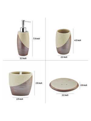 Brown Polyresin Bath Set collection of liquid Soap Dispenser, Toothbrush Holder, Tumbler and Soap Dish - 15327409 - Standard Image - 4