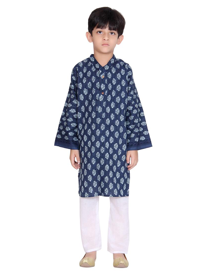 blue cotton kurta set - 15328412 - Zoom Image - 4
