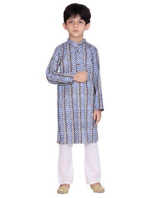 blue cotton kurta set - 15328422 - Standard Image - 4