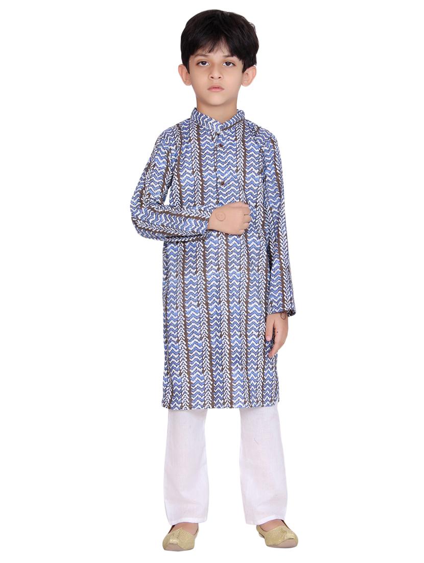 blue cotton kurta set - 15328422 - Zoom Image - 4