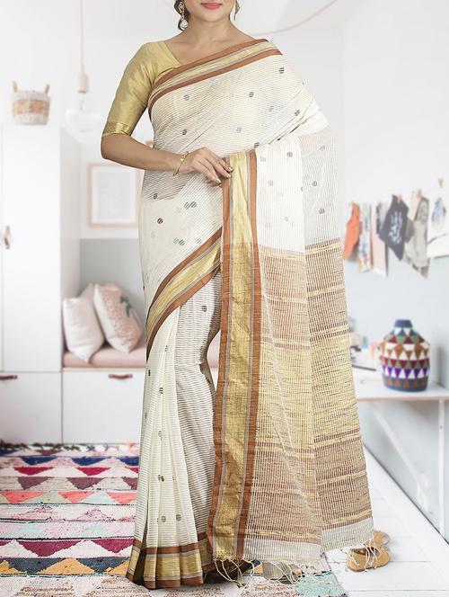 delicate golden bordered handloom saree with blouse - 15332996 - Standard Image - 1