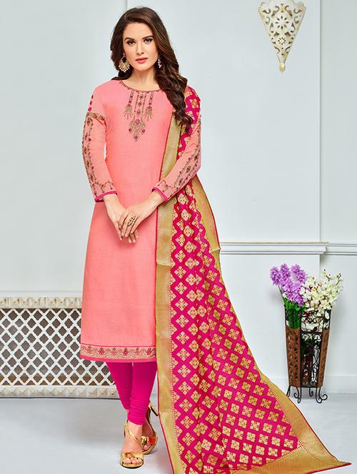 embroidered unstitched churidaar suit - 15333555 - Standard Image - 1