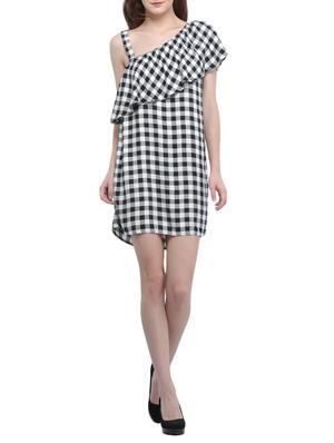 checked layered single-shoulder dress - 15335564 - Standard Image - 4
