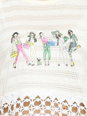 crochet detail graphic print top - 15336019 - Standard Image - 4