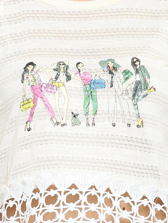 crochet detail graphic print top - 15336019 - Zoom Image - 4