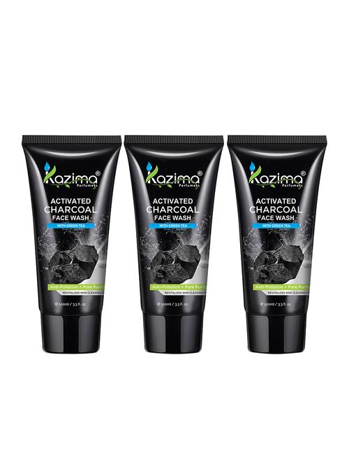 KAZIMA Activated CHARCOAL Face Wash With Green Tea For Anti Pollution, Anti Acne (Combo Pack 3 PCS of 100 ML) - 15336539 - Standard Image - 1