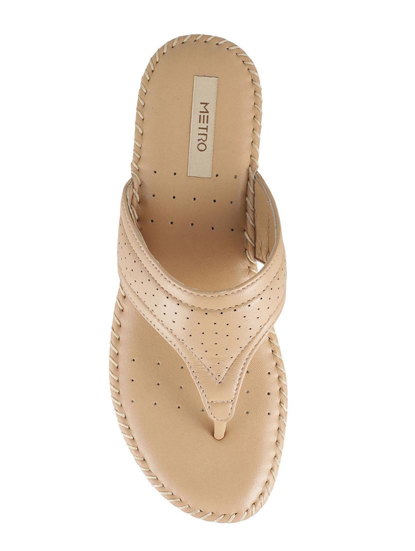 beige leather slippers flip flops - 15339636 - Zoom Image - 4