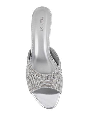 silver leatherette slip on sandals - 15339654 - Standard Image - 4