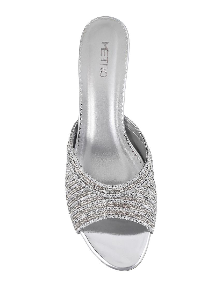 silver leatherette slip on sandals - 15339654 - Zoom Image - 4