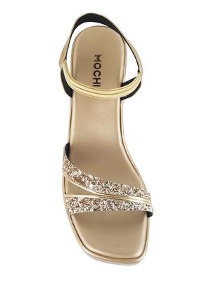 gold faux leather ankle strap sandals - 15339741 - Standard Image - 4