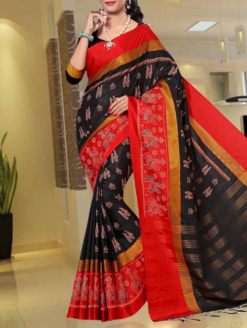 conversational pattern woven saree with blouse - 15340073 - Standard Image - 1