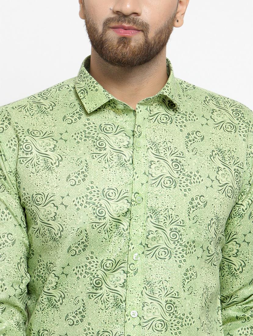 green cotton blend casual shirt - 15340901 - Zoom Image - 4