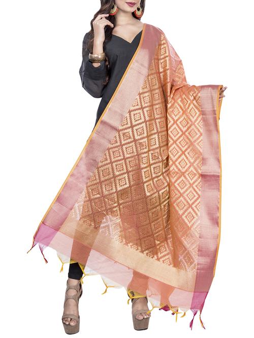 peach cotton banarasi dupatta - 15343543 - Very Small Image - 1