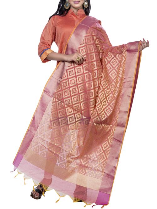 pink cotton banarasi dupatta - 15343544 - Very Small Image - 1