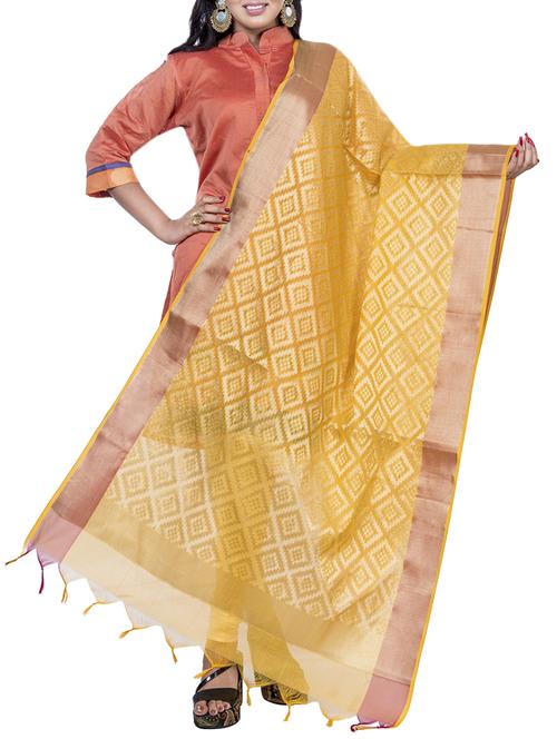 gold cotton banarasi dupatta - 15343546 - Very Small Image - 1