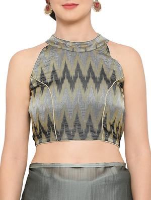 plain grey saree with tassels with blouse - 15344450 - Standard Image - 4